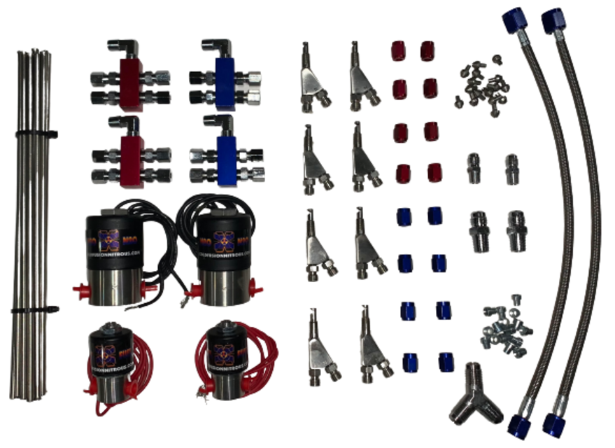 V8 - 200-600 Hp Hardware only - No Bottle/No line with annular or 90 Degree nozzles/No bottle or main braided feed line RETAIL CUSTOMERS ADD $100.00 FOR ANNULAR NOZZLES DEALERS ADD $40.00